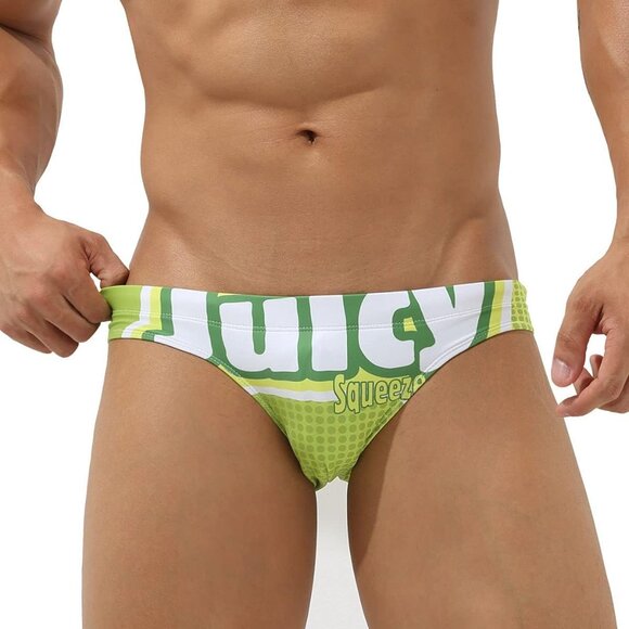 Mens Bikini Swimwear Sexy Swimsuit Gradient Design Swim Briefs with Drawstring L